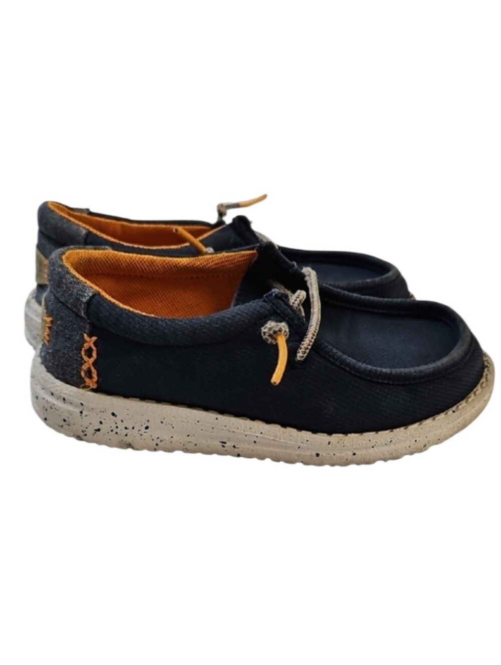 Hey Dude Wally Kids Navy/Orange Canvas Slip-On Shoes, Size 10